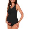 imageSummer Mae Maternity One Piece Swimsuit Scalloped Cutout Pregnancy Bathing Suit Ruched High Waisted Swimwear Black 16