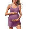 imageSummer Mae Ribbed Maternity One Piece Swim Dress Pregnancy Swimsuit with Builtin Bottom Swimwear Tie Knot Skirt Bathing SuitPurple