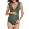 imageSummer Mae Ruffle Maternity Swimsuit One Piece VNeck Pregnancy Bathing Suit Lace Up Swimwear Push Up MonokiniArmy Green