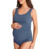 imageSummer Mae Scalloped Maternity Swimsuit One Piece Ribbed Bathing Suit Cutout Ruched Pregnancy Swimwear Tie BackBaby Blue