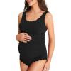 imageSummer Mae Scalloped Maternity Swimsuit One Piece Ribbed Bathing Suit Cutout Ruched Pregnancy Swimwear Tie BackBlack