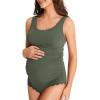 imageSummer Mae Scalloped Maternity Swimsuit One Piece Ribbed Bathing Suit Cutout Ruched Pregnancy Swimwear Tie BackOlive