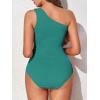 imageSummer Mae Maternity Swimsuit One Piece One Shoulder Ribbed Pregnancy Bathing SuitPine Green