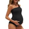 imageSummer Mae Maternity Swimsuit One Piece One Shoulder Ribbed Pregnancy Bathing SuitBlack