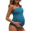 imageSummer Mae Maternity Swimsuit One Piece One Shoulder Ribbed Pregnancy Bathing SuitForest