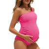 imageSummer Mae Maternity Swimsuit One Piece One Shoulder Ribbed Pregnancy Bathing SuitHot Pink