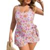 imageSummer Mae Plus Size Swimsuit for Women One Piece Swim Dress Tummy Control Bathing Suit with Flowy Skirt Modest SwimwearRomantic Flower Clusters