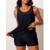 imageSummer Mae Womens Mesh Tankini Swimsuit Layered Bathing Suit Ruffle Two Piece Tummy Control Sporty Pockets ShortsBlack
