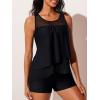 imageSummer Mae Womens Mesh Tankini Swimsuit Layered Bathing Suit Ruffle Two Piece Tummy Control Sporty Pockets ShortsBlack