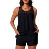 imageSummer Mae Womens Mesh Tankini Swimsuit Layered Bathing Suit Ruffle Two Piece Tummy Control Sporty Pockets ShortsBlack