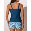 imageSummer Mae Womens Tankini Swimsuits Ruched Tummy Control Bathing Suits Two Piece Swimwear with Sporty Shorts 2025Beige Teal Foliage