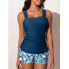 imageSummer Mae Womens Tankini Swimsuits Ruched Tummy Control Bathing Suits Two Piece Swimwear with Sporty Shorts 2025Beige Teal Foliage