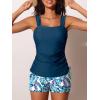 imageSummer Mae Womens Tankini Swimsuits Ruched Tummy Control Bathing Suits Two Piece Swimwear with Sporty Shorts 2025Beige Teal Foliage