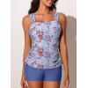 imageSummer Mae Womens Tankini Swimsuits Ruched Tummy Control Bathing Suits Two Piece Swimwear with Sporty Shorts 2025Blue With Pink Floral