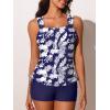 imageSummer Mae Womens Tankini Swimsuits Ruched Tummy Control Bathing Suits Two Piece Swimwear with Sporty Shorts 2025Blue and White Floral