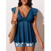 imageSummer Mae Womens VNeck Tankini Swimsuits 2025 with Ruffle Sleeves Tummy Control Boyshorts Bathing Suits with PocketsBeige Teal Foliage