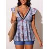 imageSummer Mae Womens VNeck Tankini Swimsuits 2025 with Ruffle Sleeves Tummy Control Boyshorts Bathing Suits with PocketsBlue With Pink Floral