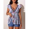 imageSummer Mae Womens VNeck Tankini Swimsuits 2025 with Ruffle Sleeves Tummy Control Boyshorts Bathing Suits with PocketsBlue With Pink Floral