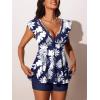 imageSummer Mae Womens VNeck Tankini Swimsuits 2025 with Ruffle Sleeves Tummy Control Boyshorts Bathing Suits with PocketsBlue and White Floral