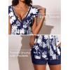 imageSummer Mae Womens VNeck Tankini Swimsuits 2025 with Ruffle Sleeves Tummy Control Boyshorts Bathing Suits with PocketsBlue and White Floral