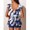 imageSummer Mae Womens VNeck Tankini Swimsuits 2025 with Ruffle Sleeves Tummy Control Boyshorts Bathing Suits with PocketsBlue and White Floral