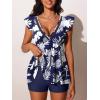 imageSummer Mae Womens VNeck Tankini Swimsuits 2025 with Ruffle Sleeves Tummy Control Boyshorts Bathing Suits with PocketsBlue and White Floral