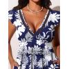 imageSummer Mae Womens VNeck Tankini Swimsuits 2025 with Ruffle Sleeves Tummy Control Boyshorts Bathing Suits with PocketsBlue and White Floral