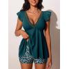 imageSummer Mae Womens VNeck Tankini Swimsuits 2025 with Ruffle Sleeves Tummy Control Boyshorts Bathing Suits with PocketsVerdant Sprite