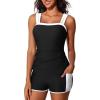 imageSummer Mae Womens Tankini Swimsuits Ruched Tummy Control Bathing Suits Two Piece Swimwear with Sporty Shorts 2025Black
