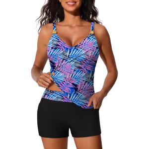 imageSummer Mae Womens Modest Tankini Swimsuits with Shorts 2025 Tummy Control Bathing Suits with Side Pockets SwimwearPsycheaf