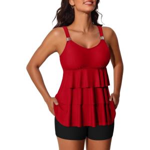 imageSummer Mae Womens Tankini Swimsuits with Shorts Ruffled Tummy Control Bathing Suits Modest 2025 SwimwearRuby