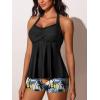 imageSummer Mae Halter Tankini Swimsuits for Women 2025 Tummy Control 2 Piece Bathing Suit High Waisted Swimwear with ShortsBlack Coconut Shadow
