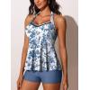 imageSummer Mae Halter Tankini Swimsuits for Women 2025 Tummy Control 2 Piece Bathing Suit High Waisted Swimwear with ShortsBlue Flower