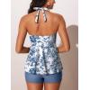 imageSummer Mae Halter Tankini Swimsuits for Women 2025 Tummy Control 2 Piece Bathing Suit High Waisted Swimwear with ShortsBlue Flower