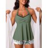 imageSummer Mae Halter Tankini Swimsuits for Women 2025 Tummy Control 2 Piece Bathing Suit High Waisted Swimwear with ShortsGreen Coconut Trees