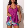 imageSummer Mae Halter Tankini Swimsuits for Women 2025 Tummy Control 2 Piece Bathing Suit High Waisted Swimwear with ShortsPink Green Leaves