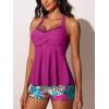 imageSummer Mae Halter Tankini Swimsuits for Women 2025 Tummy Control 2 Piece Bathing Suit High Waisted Swimwear with ShortsPink Green Leaves
