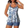 imageSummer Mae Halter Tankini Swimsuits for Women 2025 Tummy Control 2 Piece Bathing Suit High Waisted Swimwear with ShortsBlue Flower