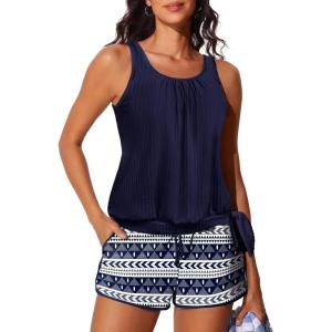 imageSummer Mae Blouson Womens Tankini Swimsuits with Shorts Tummy Control Bathing Suits Side Pockets 2025Geometric Arrow Print