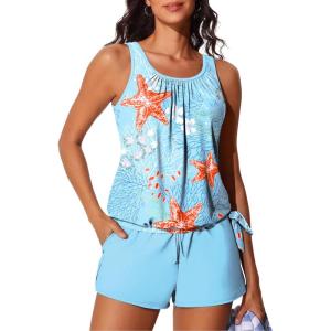 imageSummer Mae Blouson Womens Tankini Swimsuits with Shorts Tummy Control Bathing Suits Side Pockets 2025Marine Biology Print