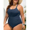 imageSummer Mae Ribbed Plus Size Swimsuit Women One Piece Button up Tummy Control Bathing Suit Retro 2025 Swimwear