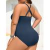 imageSummer Mae Ribbed Plus Size Swimsuit Women One Piece Button up Tummy Control Bathing Suit Retro 2025 Swimwear