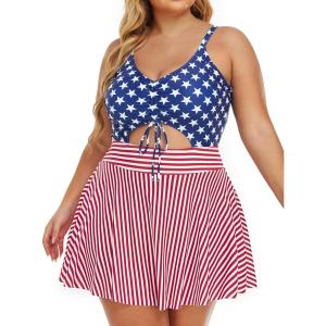 imageSummer Mae Womens Plus Size One Piece Swim Dress Floral Cutout Swimsuits VNeck Bathing Suit with Skirt4 of July