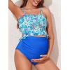 imageSummer Mae Maternity High Waist Swimsuit Ruffle Hem Bikini Bathing Suit Shirred Bandeau Two Piece Pregnancy SwimwearBlue Flowers
