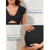 imageSummer Mae Ribbed Maternity Swimsuit Cutout One Piece Ruffle Sleeve Pregnancy Bathing Suit High Waisted Swimwear Black XLarge
