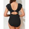 imageSummer Mae Ribbed Maternity Swimsuit Cutout One Piece Ruffle Sleeve Pregnancy Bathing Suit High Waisted Swimwear Black XLarge
