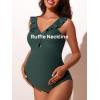 imageSummer Mae Ribbed Ruffle Maternity Swimsuit One Piece Cutout Pregnancy Bathing Suit Twist Back SwimwearBalsam Green