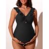 imageSummer Mae Ribbed Ruffle Maternity Swimsuit One Piece Cutout Pregnancy Bathing Suit Twist Back SwimwearBlack