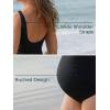 imageSummer Mae Womens Maternity Tummy Control Swimsuit Ribbed One Piece Bathing Suit Button Neck Swimwear Black XLarge