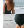 imageSummer Mae Womens Maternity Tummy Control Swimsuit Ribbed One Piece Bathing Suit Button Neck Swimwear Green Medium